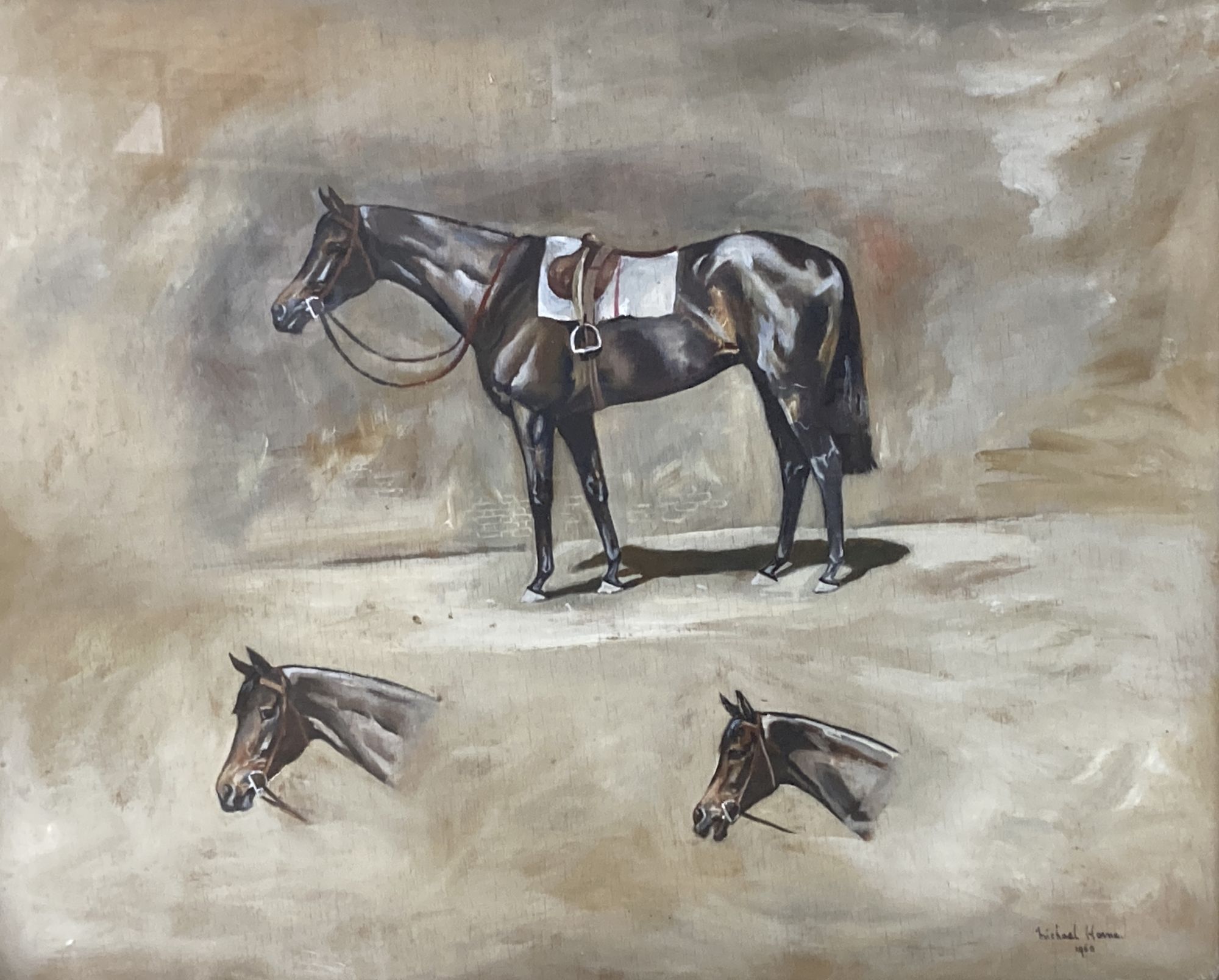 Michael House, oil on wooden panel, Jeanne Michelle Fernhill Stakes Ascot 1960, signed and dated 1960, 50 x 60cm